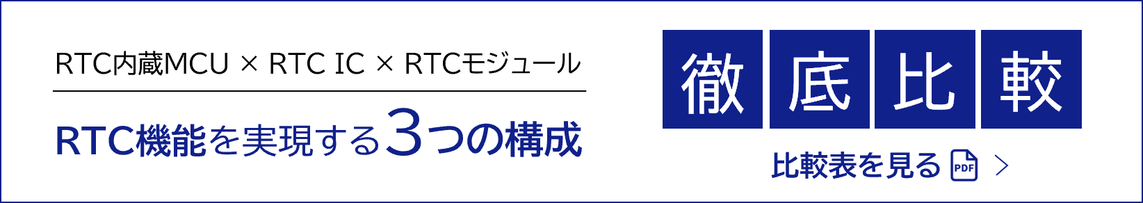 RTC機能を実現する3つの構成　RTC内臓MCU・RTC IC・RTCモジュール比較表
